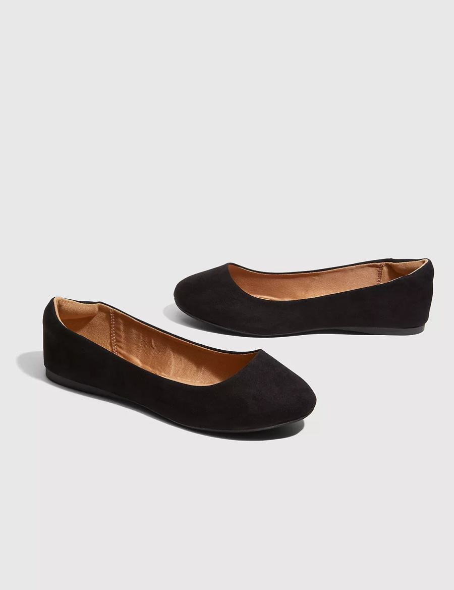 Lane Bryant Suede Black Round Toe Women Ballet Flats Black | ZVW185WV