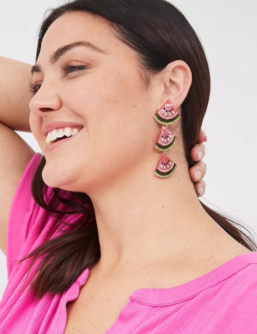 Lane Bryant Summer Whimsy Watermelon Statement Drop Women Earrings Gold | VBJ8984XB