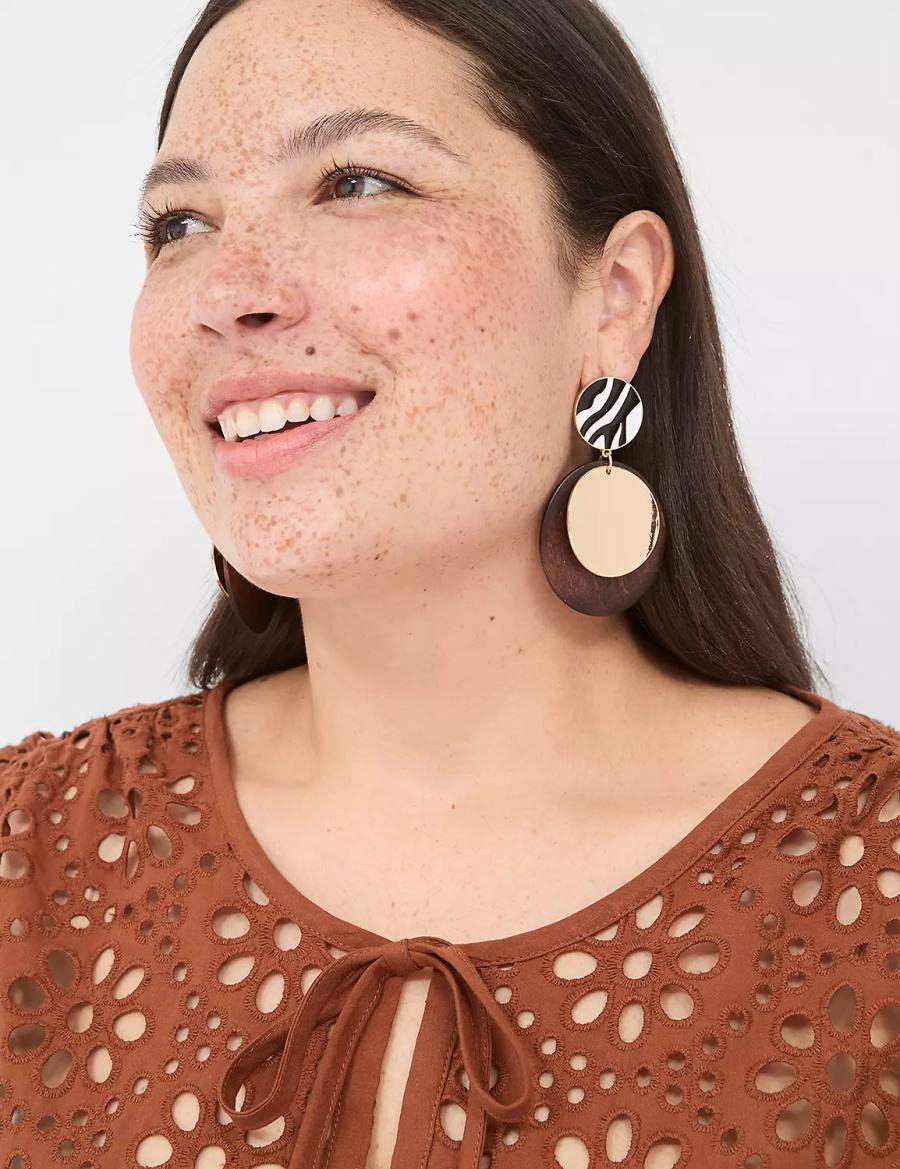 Lane Bryant Summer Whimsy Zebra Print Drop Women Earrings Gold | BPI1290YB