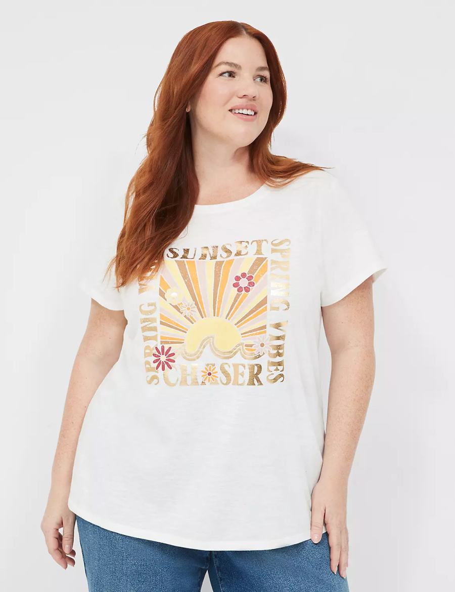 Lane Bryant Sunset Chaser Graphic Tee Women T Shirts White Rose | QJV1785OH