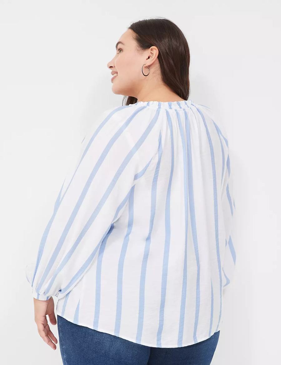 Lane Bryant Swing-Sleeve Popover Women Blouse Blue Stripes | DRG3176RF