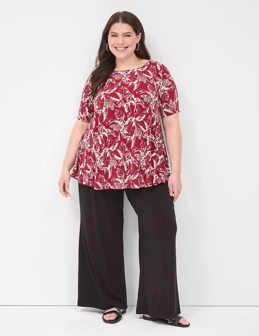 Lane Bryant Swing Boatneck Top Women T Shirts Burgundy | YQV3770RT