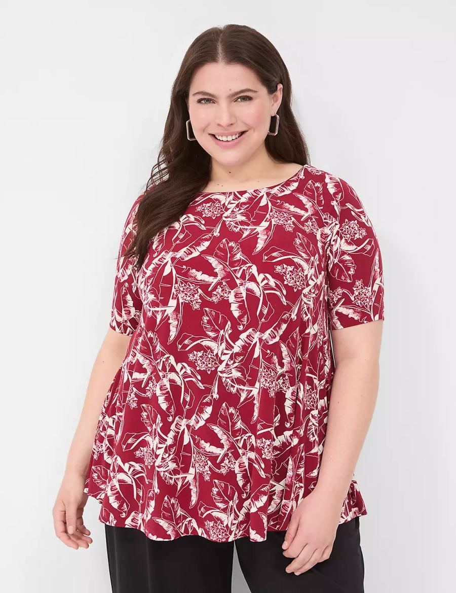 Lane Bryant Swing Boatneck Top Women T Shirts Burgundy | YQV3770RT