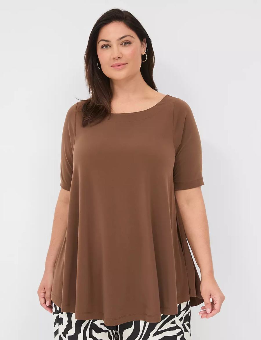 Lane Bryant Swing Boatneck Top Women T Shirts Brown | OAO9149SW