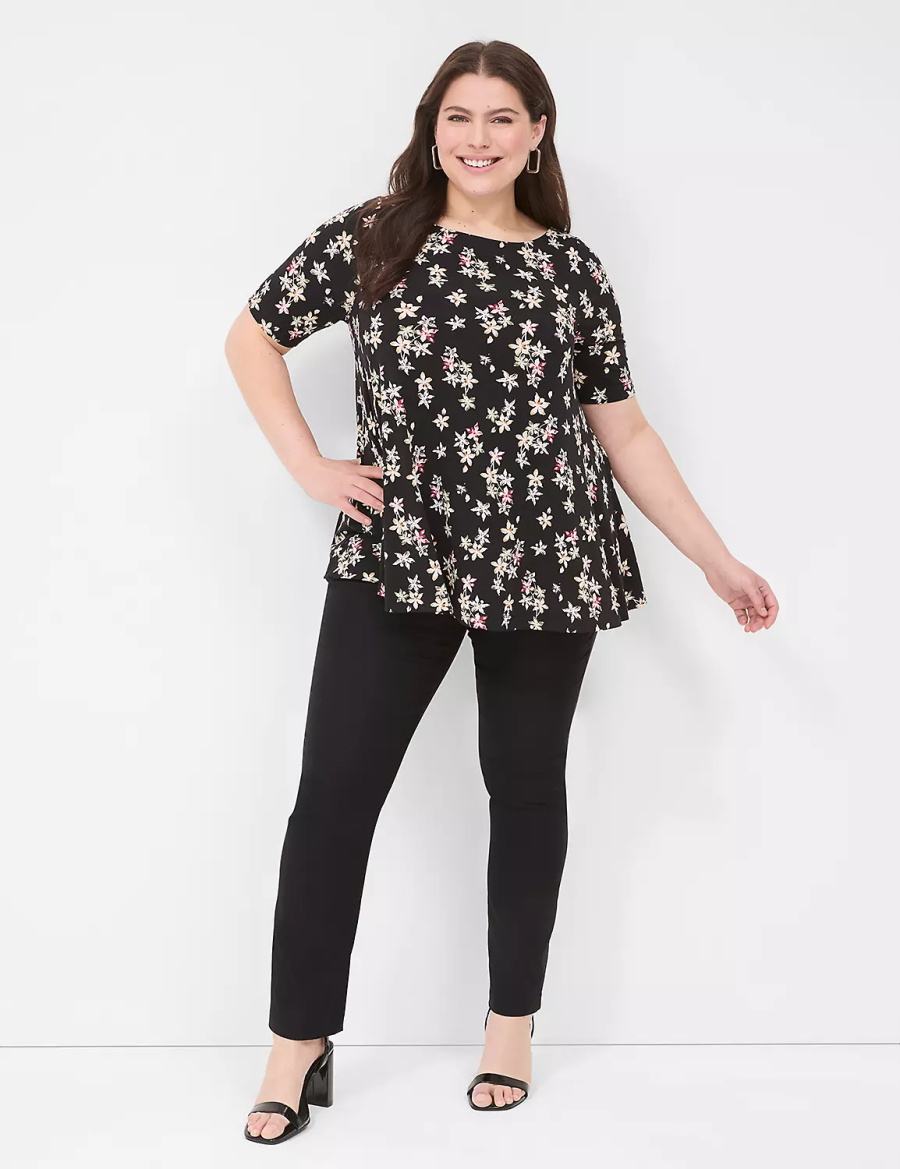 Lane Bryant Swing Boatneck Top Women T Shirts Black | VMA224SB