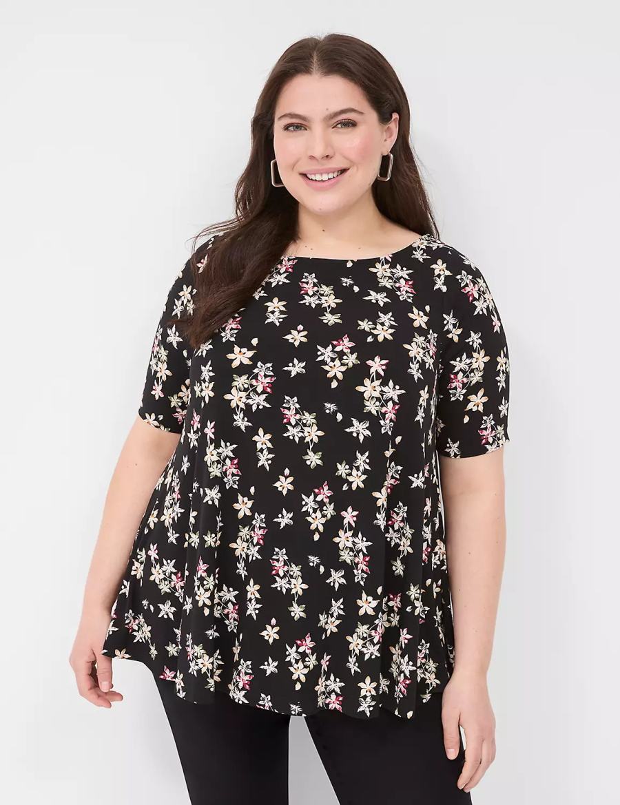 Lane Bryant Swing Boatneck Top Women T Shirts Black | VMA224SB