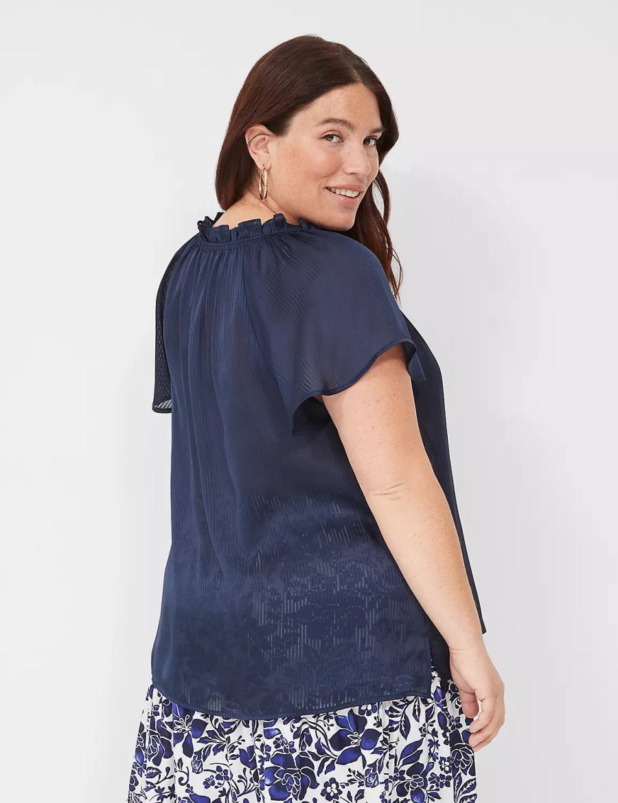 Lane Bryant Swing Cap-Sleeve Tie-Front Women Blouse Blue | QOD5481PB