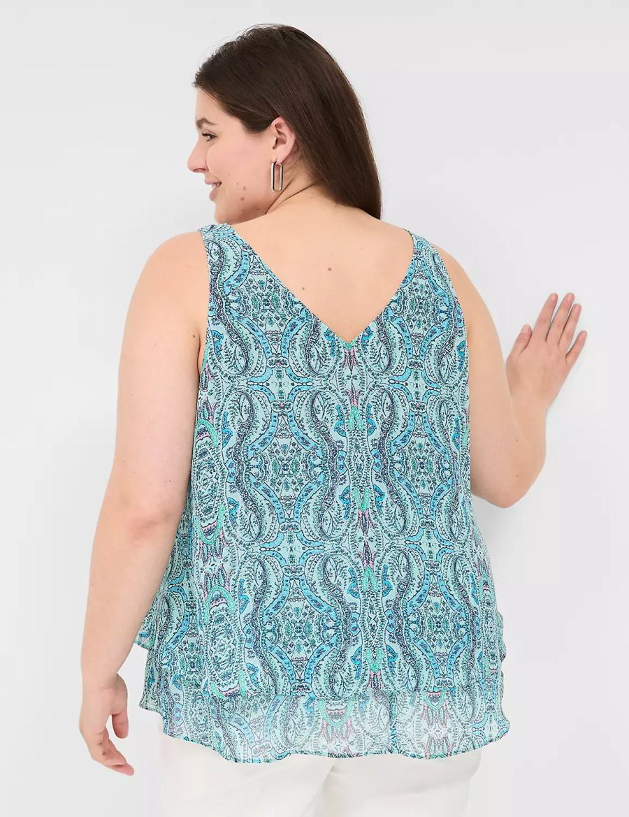 Lane Bryant Swing Double-Layer Chiffon Women Tank Top Turquoise | ECN147YS