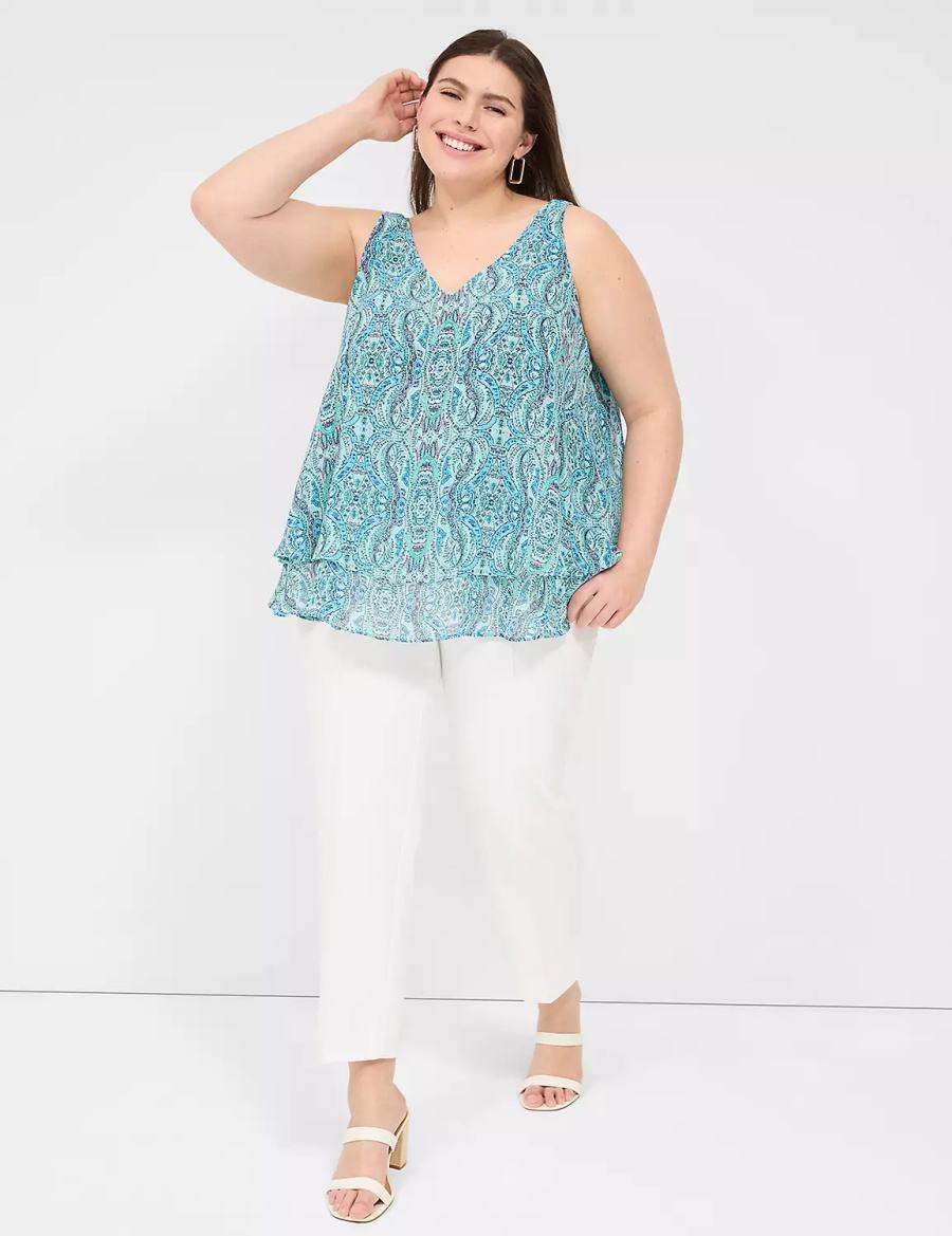 Lane Bryant Swing Double-Layer Chiffon Women Tank Top Turquoise | ECN147YS