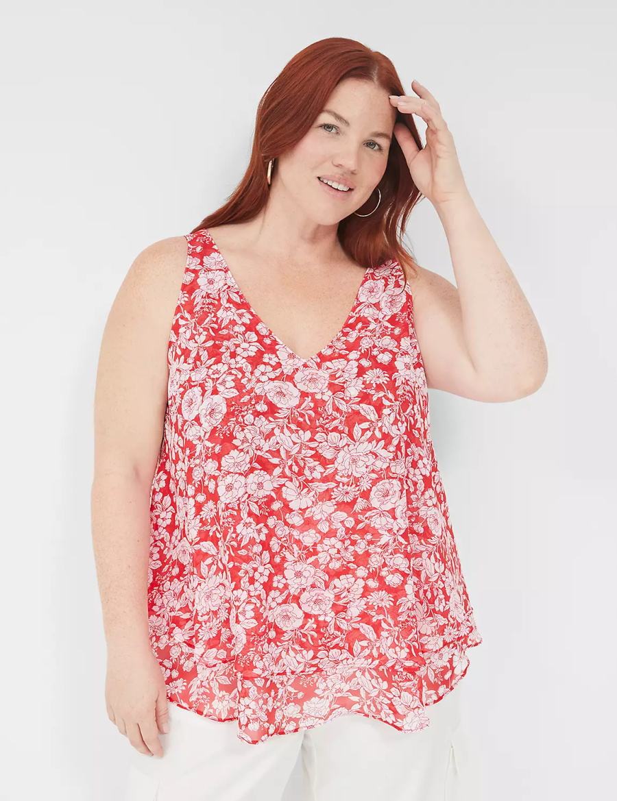 Lane Bryant Swing Double-Layer Chiffon Women Tank Top Red | DOM2462UN