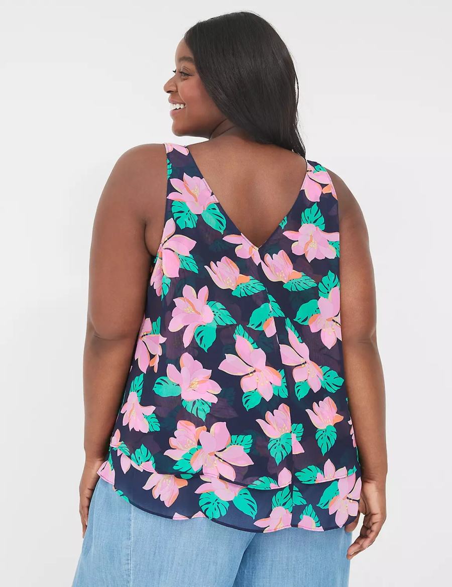 Lane Bryant Swing Double-Layer Chiffon Women Tank Top Pink Navy | CAN5034RV