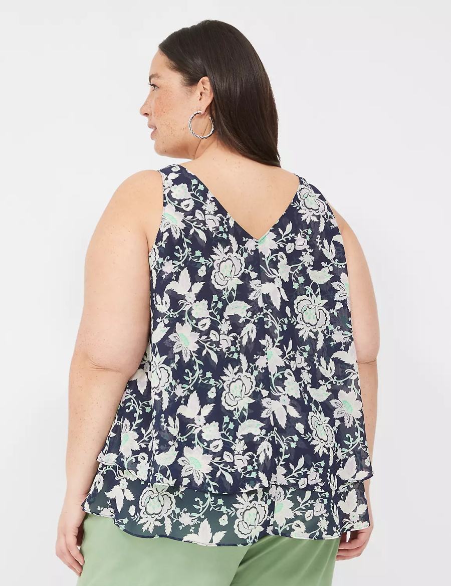 Lane Bryant Swing Double-Layer Chiffon Women Tank Top Navy Purple | JLZ6996ER