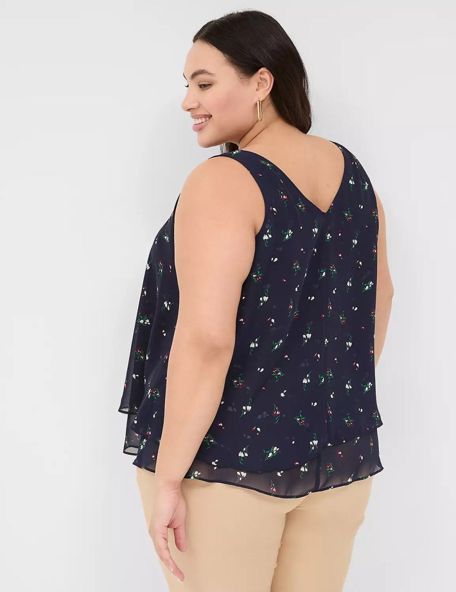 Lane Bryant Swing Double-Layer Chiffon Women Tank Top Navy | UBG9922JO