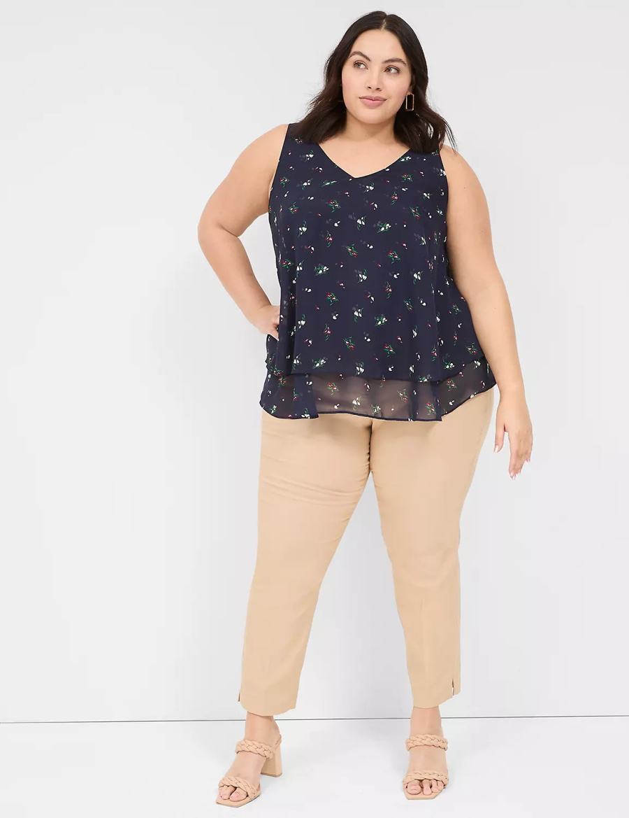 Lane Bryant Swing Double-Layer Chiffon Women Tank Top Navy | UBG9922JO