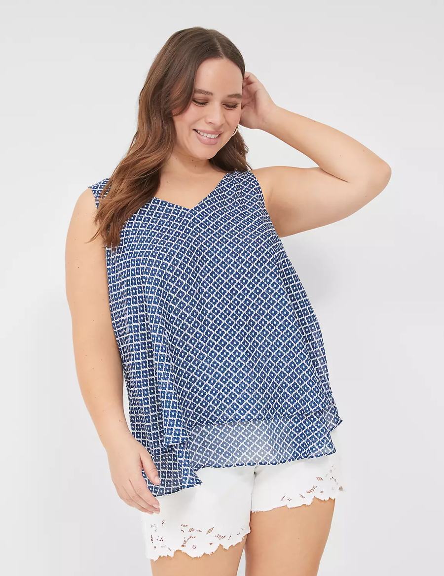 Lane Bryant Swing Double-Layer Chiffon Women Tank Top Blue | VIN64LU