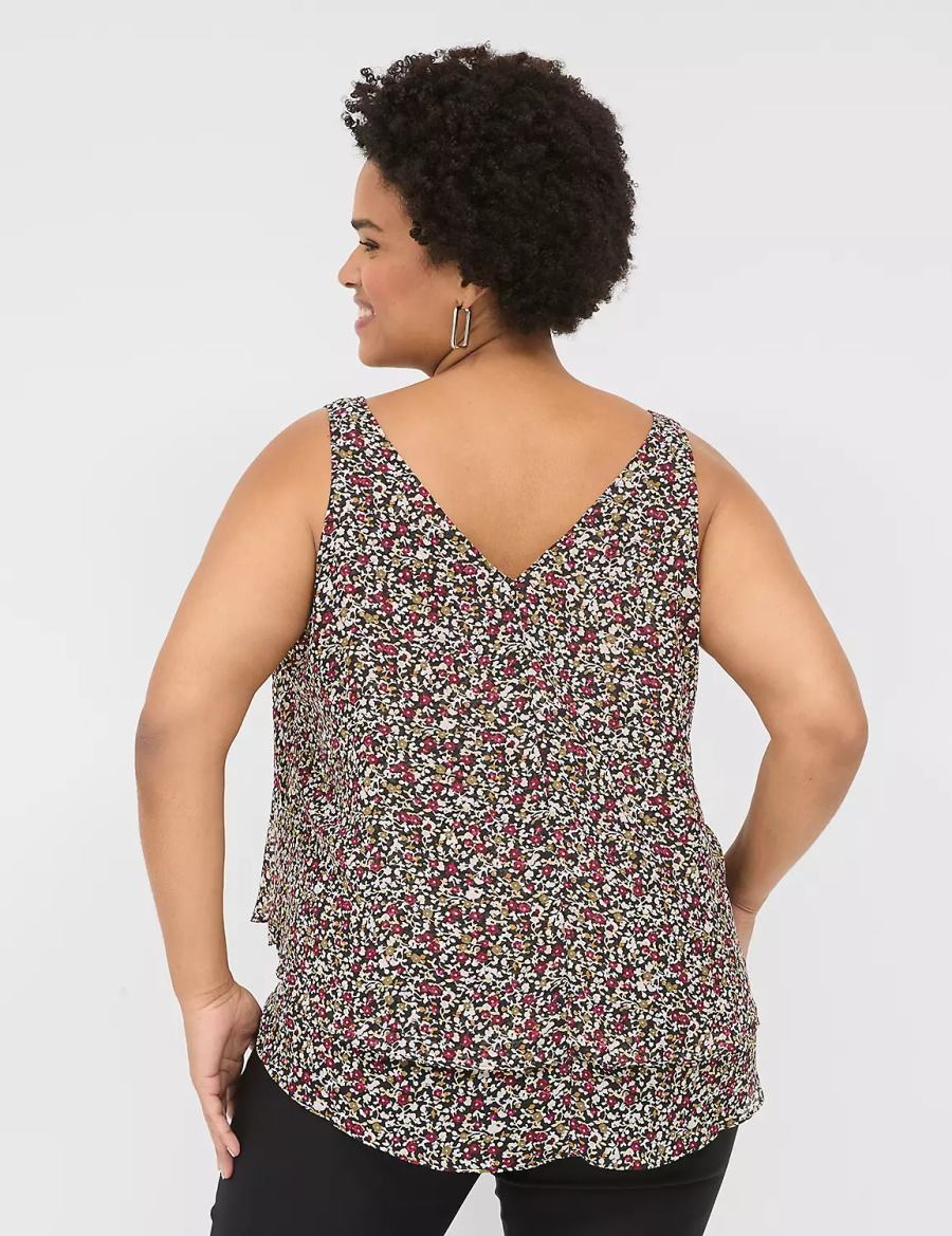 Lane Bryant Swing Double-Layer Chiffon Women Tank Top Black Multicolor | MTZ977YQ