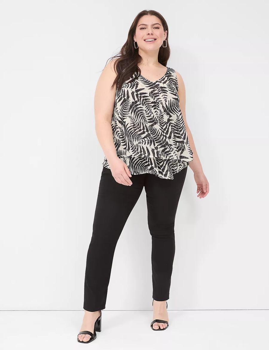 Lane Bryant Swing Double-Layer Chiffon Women Tank Top Black | QHW8712UD