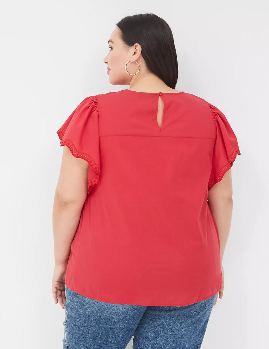 Lane Bryant Swing Eyelet-Trim Popover Women Blouse Red | UFB2361NA