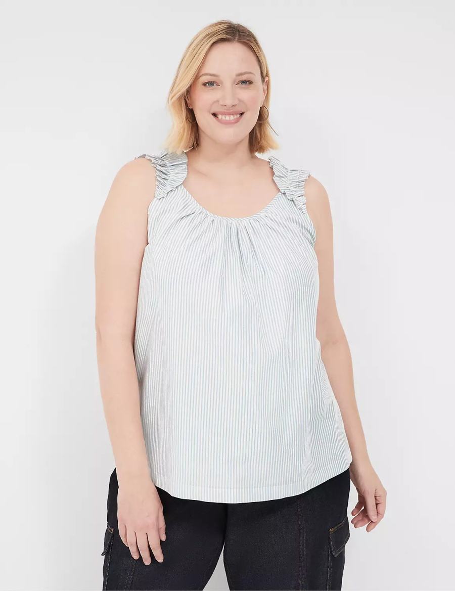 Lane Bryant Swing Lurex Stripe Ruffle-Sleeve Women Tank Top White Stripes | XKX6143XY