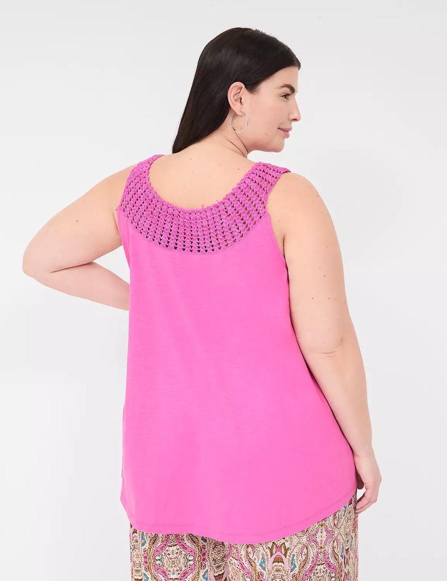 Lane Bryant Swing Sleeveless Crochet-Neck Top Women Tank Top Pink | LMH1964GT