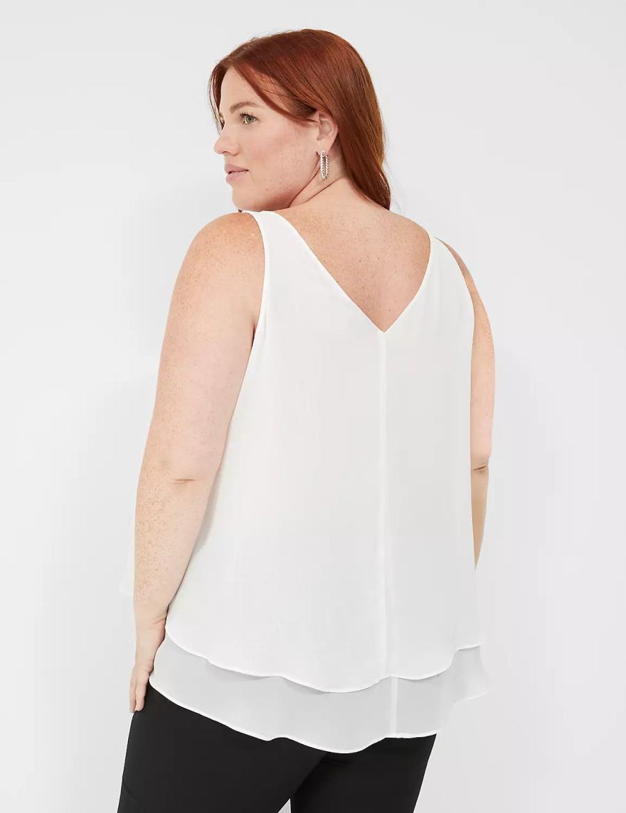 Lane Bryant Swing Sleeveless Double-Layer Shell Women Tank Top White Rose | YID9147TV