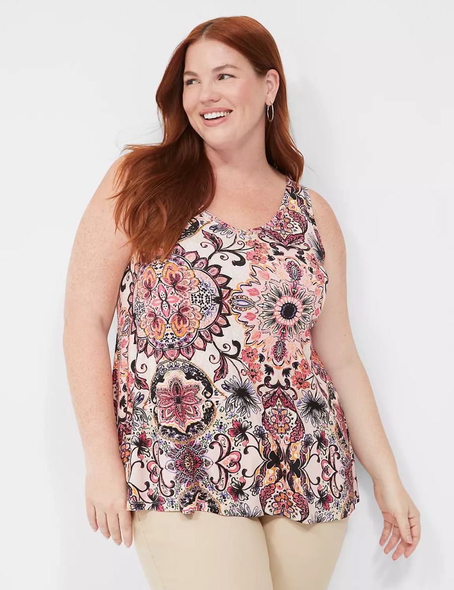 Lane Bryant Swing V-Neck Women Tank Top Multicolor | NQR3632SJ