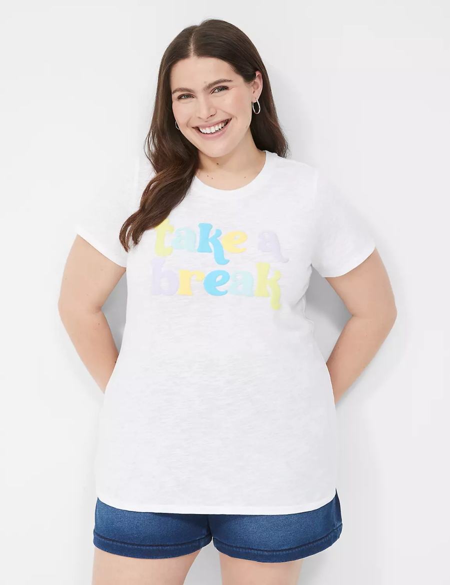 Lane Bryant Take a Break Graphic Tee Women T Shirts White | IOM1170RV