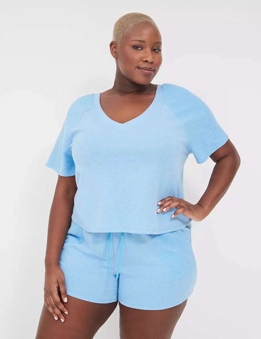 Lane Bryant Terry Fleece Boyfriend Women Shorts Blue | JFL3862FA