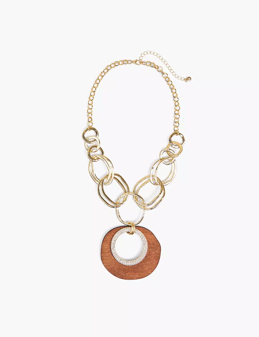 Lane Bryant Textured & Wood Multi-Circle Women Pendant Necklace Gold | SOP504LR