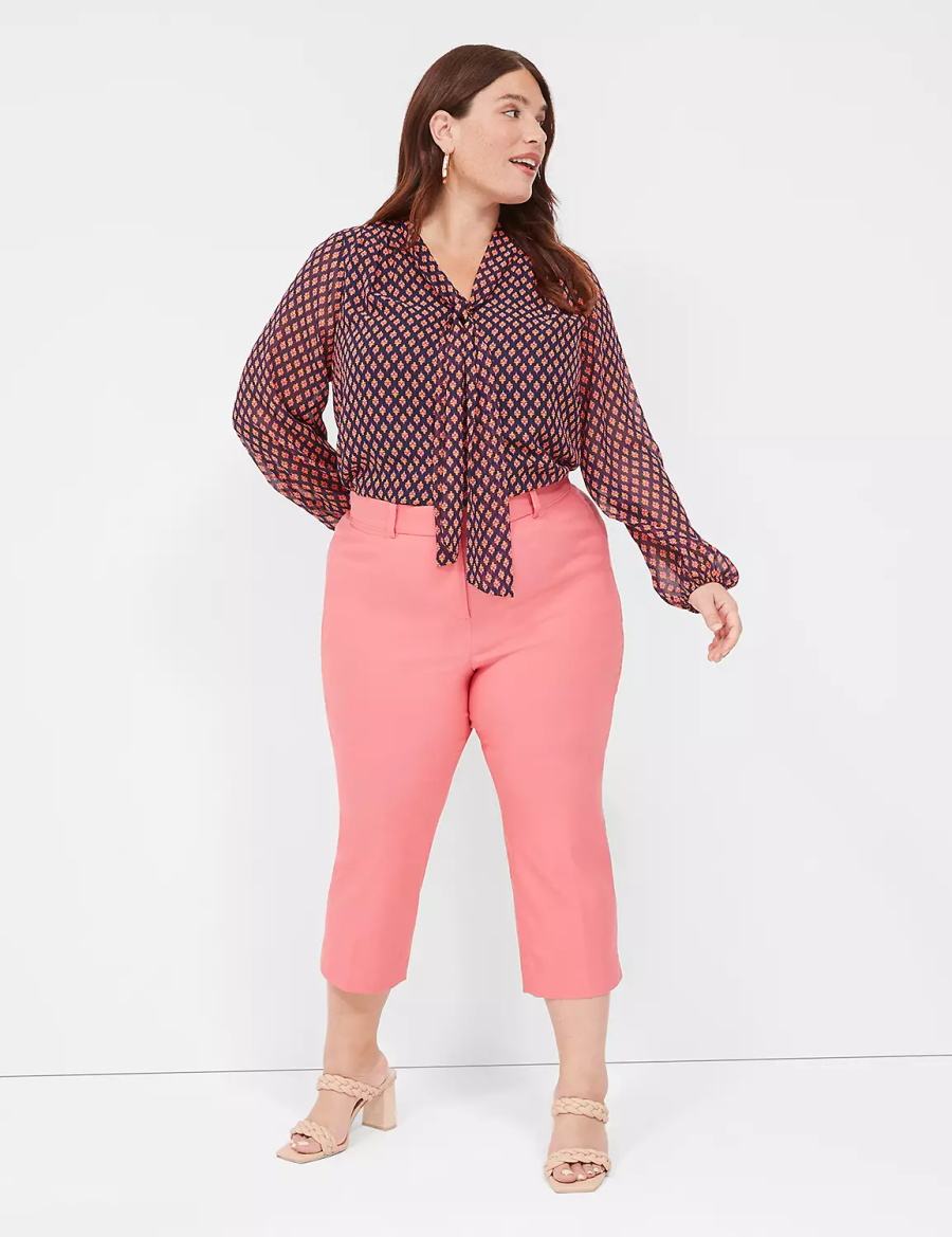 Lane Bryant Tie-Neck Popover Women Blouse Black Red | EXV2634PQ