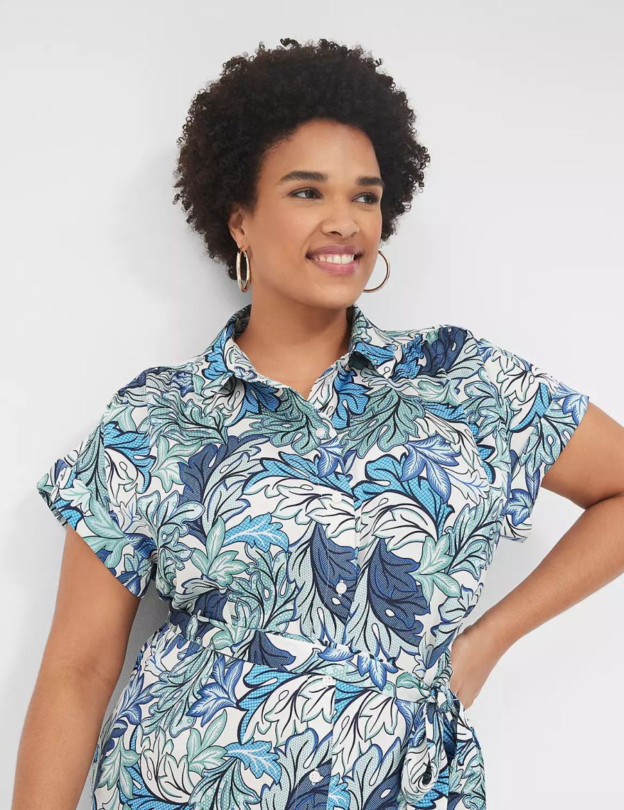 Lane Bryant Tie-Waist Midi Women Shirt Dress Blue Multicolor | FDC6870TK