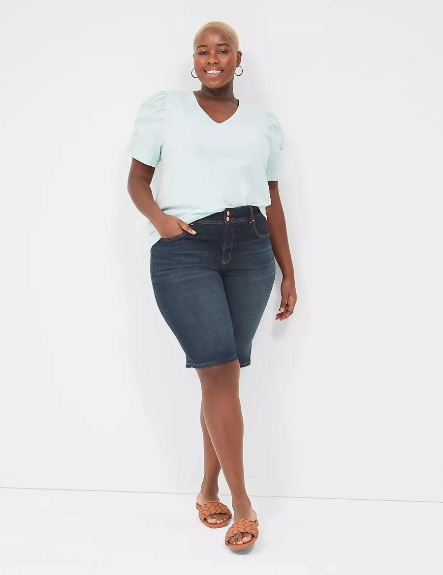 Lane Bryant Tighter Tummy Fit High-Rise Bermuda Jean Women Shorts Dark Blue | CBO8065EJ