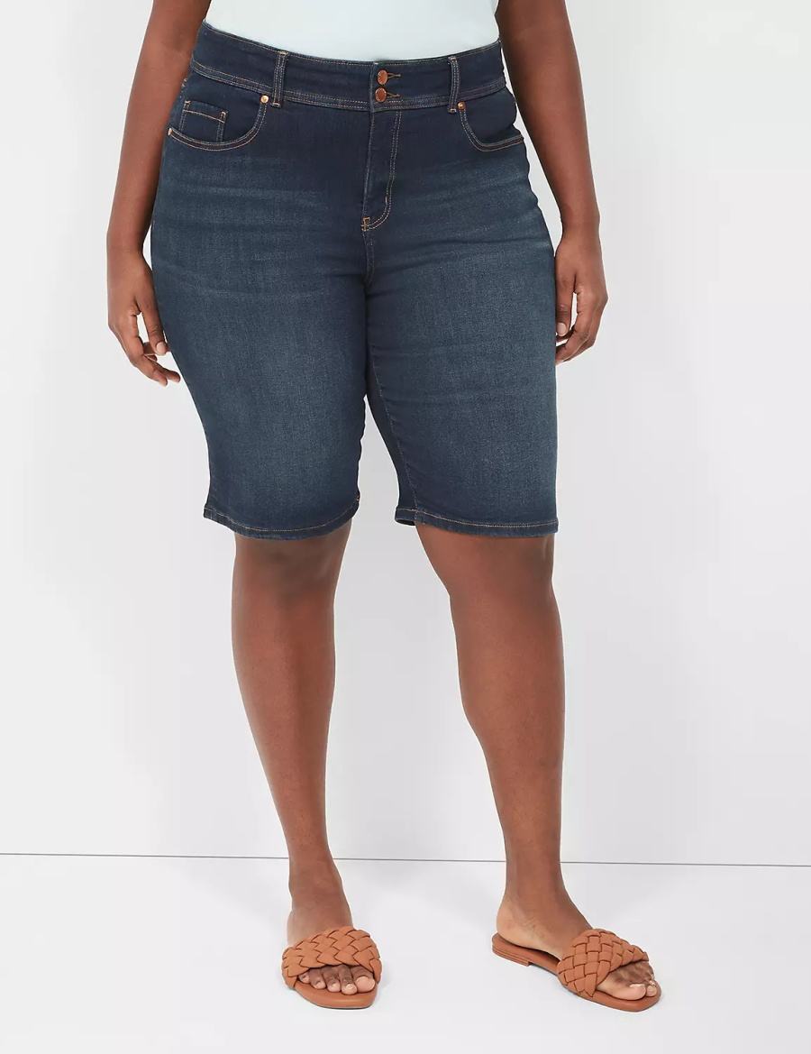 Lane Bryant Tighter Tummy Fit High-Rise Bermuda Jean Women Shorts Dark Blue | CBO8065EJ