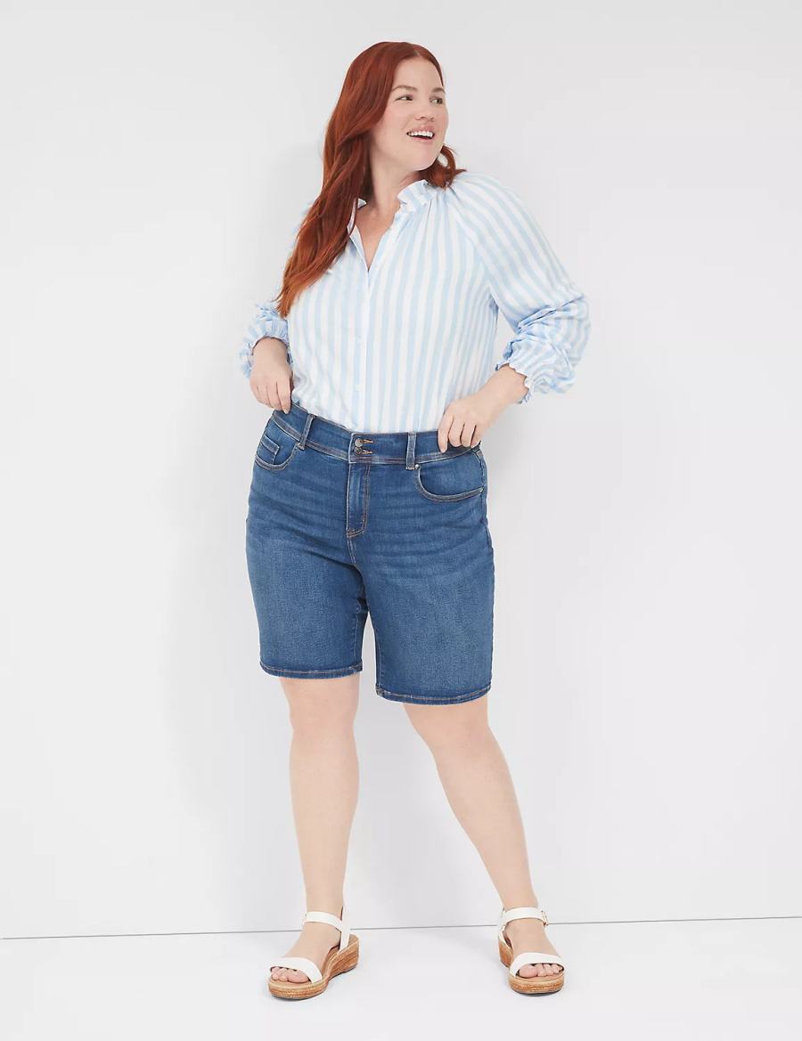 Lane Bryant Tighter Tummy Fit High-Rise Bermuda Jean Women Shorts Blue | MUA8361EP