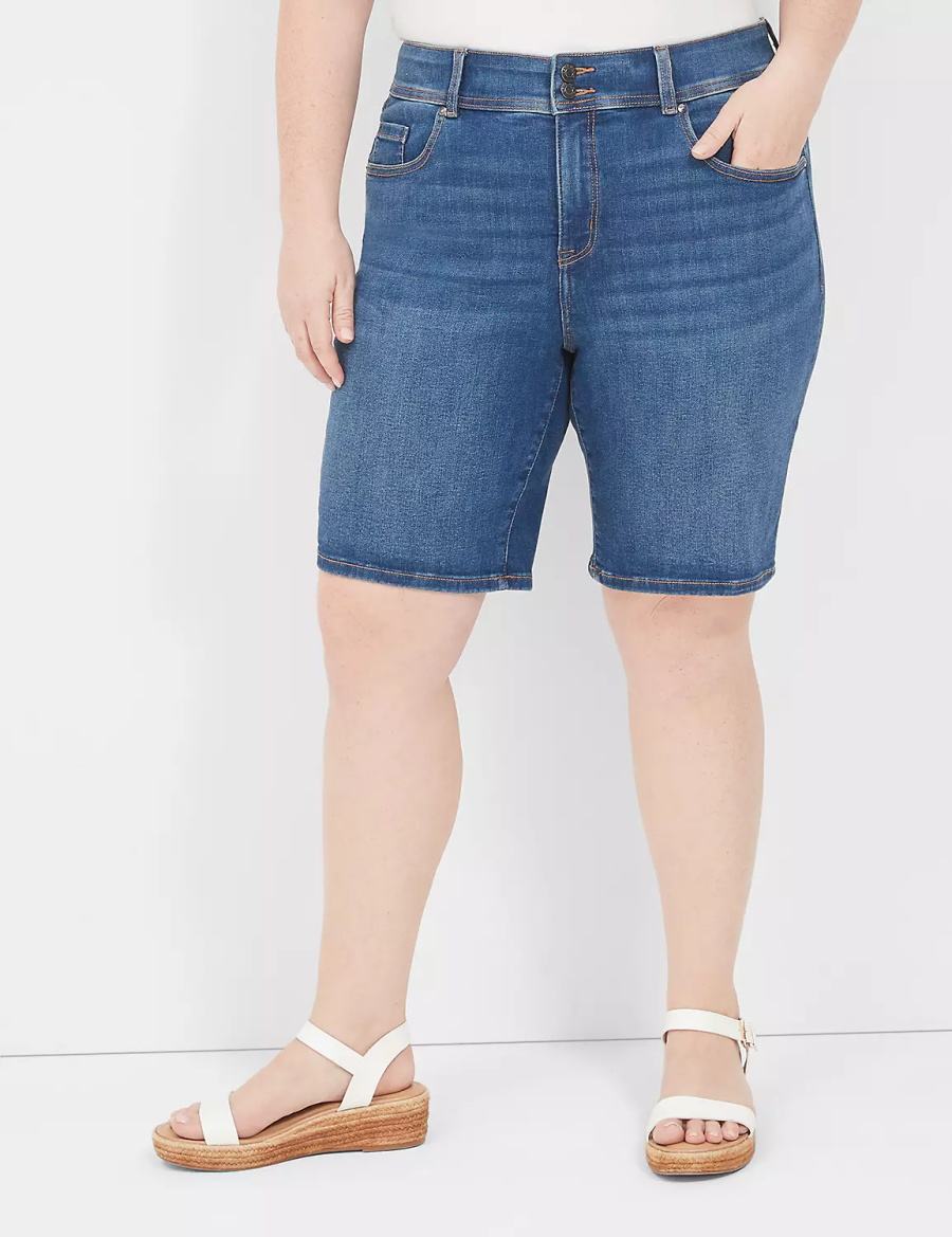 Lane Bryant Tighter Tummy Fit High-Rise Bermuda Jean Women Shorts Blue | MUA8361EP