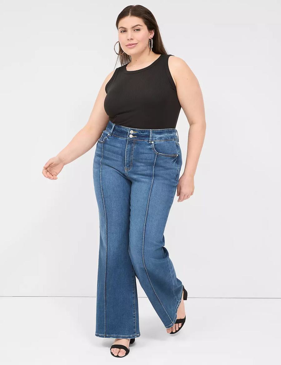 Lane Bryant Tighter Tummy Fit High-Rise Flare Women Jeans Blue | XUA861YA