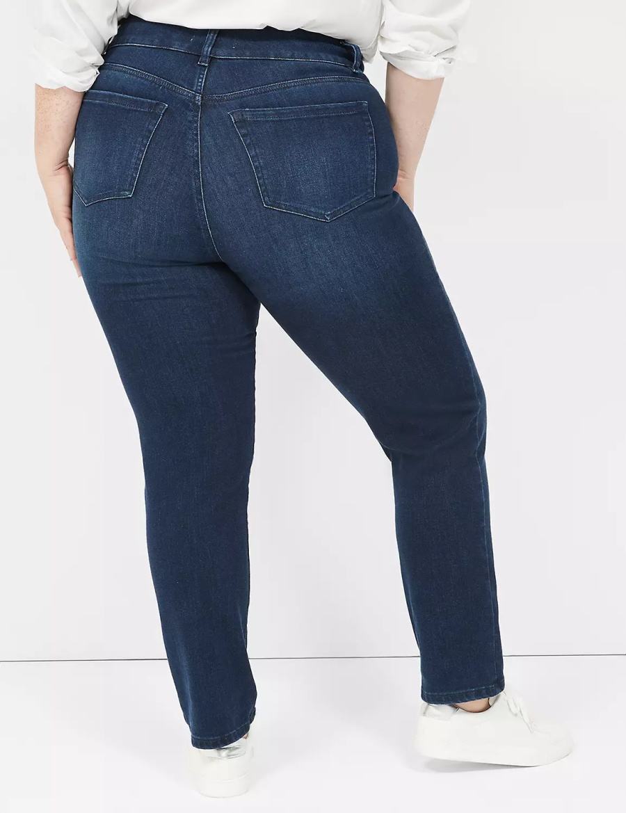 Lane Bryant Tighter Tummy Fit High-Rise Straight Women Jeans Dark Blue | SYP5981PC