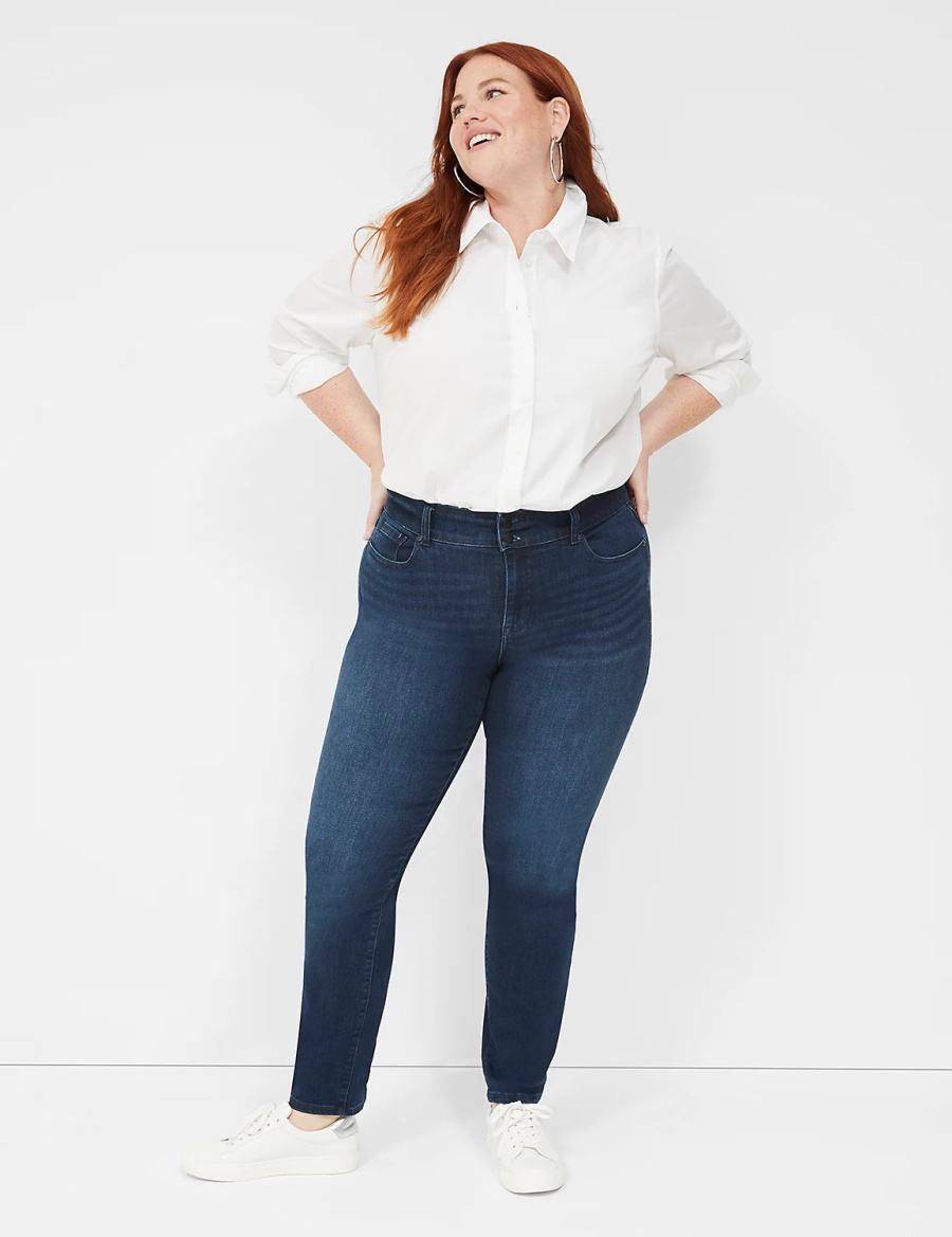 Lane Bryant Tighter Tummy Fit High-Rise Straight Women Jeans Dark Blue | SYP5981PC