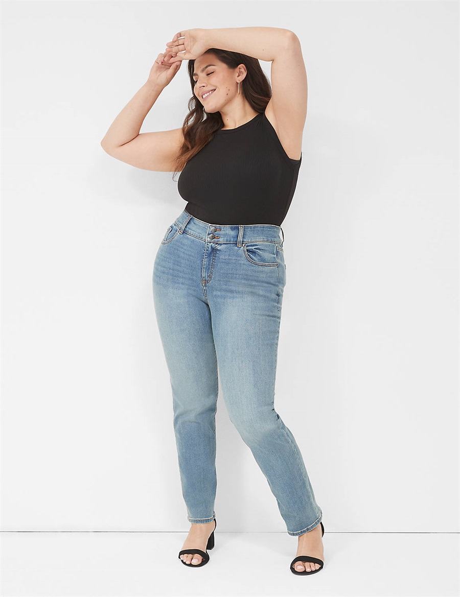 Lane Bryant Tighter Tummy High-Rise Straight Women Jeans Blue | AVH5564TM