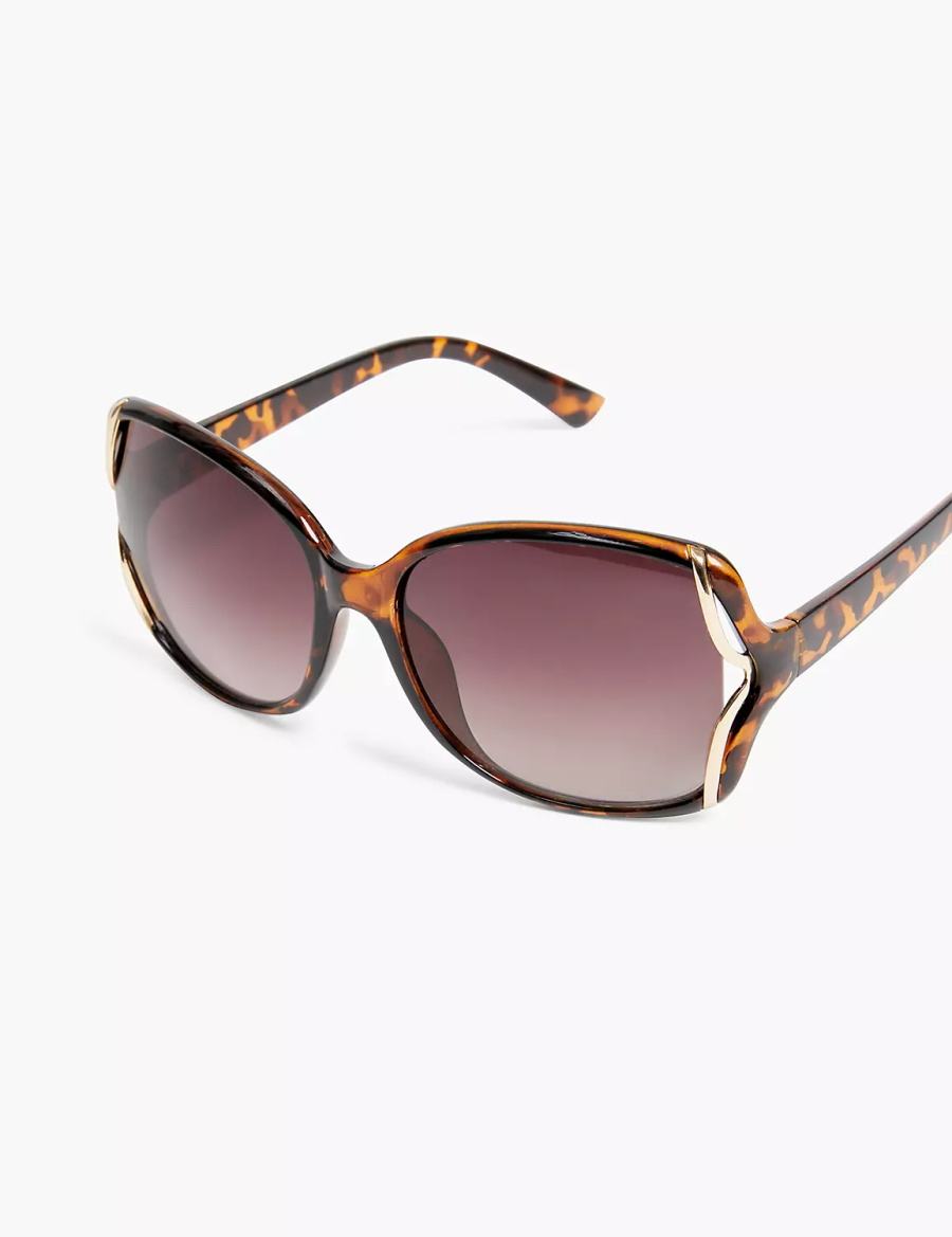 Lane Bryant Tortoiseshell Print & Goldtone Side-Detail Rounded Square Women Sunglasses Yellow | DMN4315NP