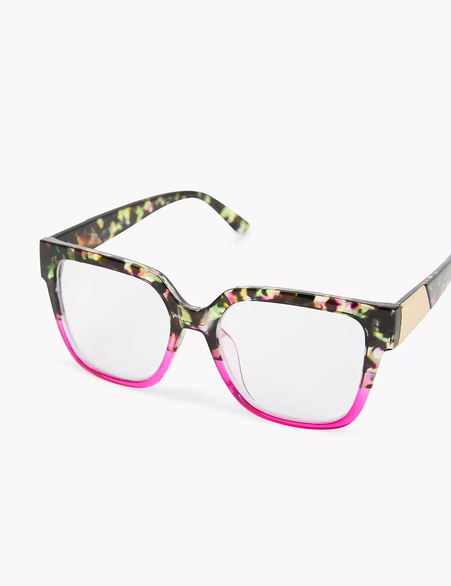 Lane Bryant Tortoiseshell Print & Pink Cateye Reading Women Glasses Black Red | NTL6982AN