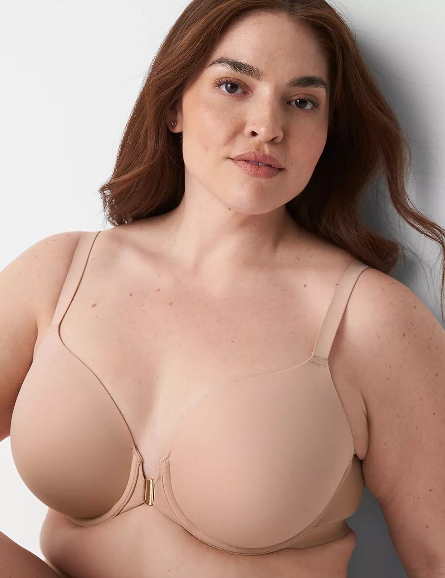 Lane Bryant Totally Smooth Full Coverage Front-Close Women Bralettes Beige | AMF613MN