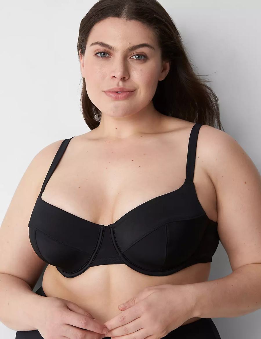 Lane Bryant Underwire Balconette Swim Women Bikini Top Black | KJC9290IH