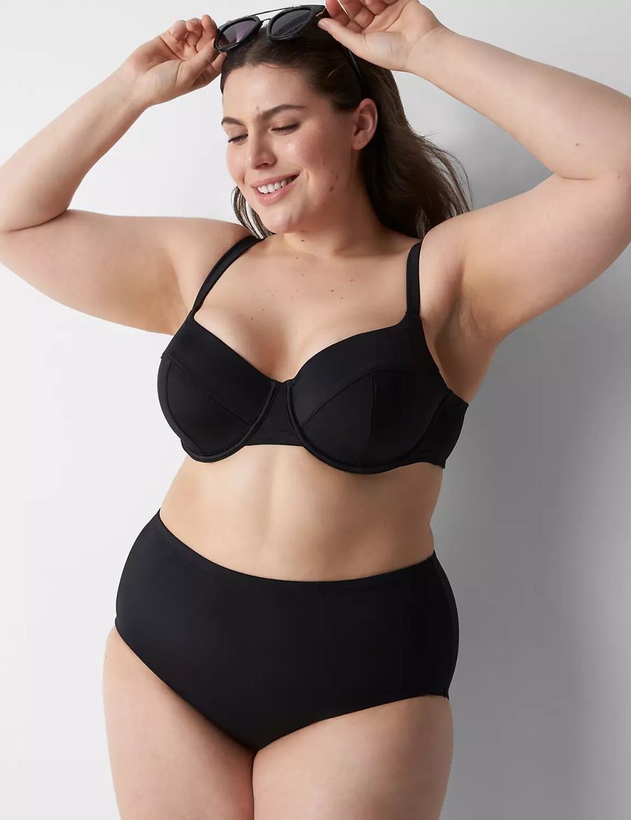 Lane Bryant Underwire Balconette Swim Women Bikini Top Black | KJC9290IH