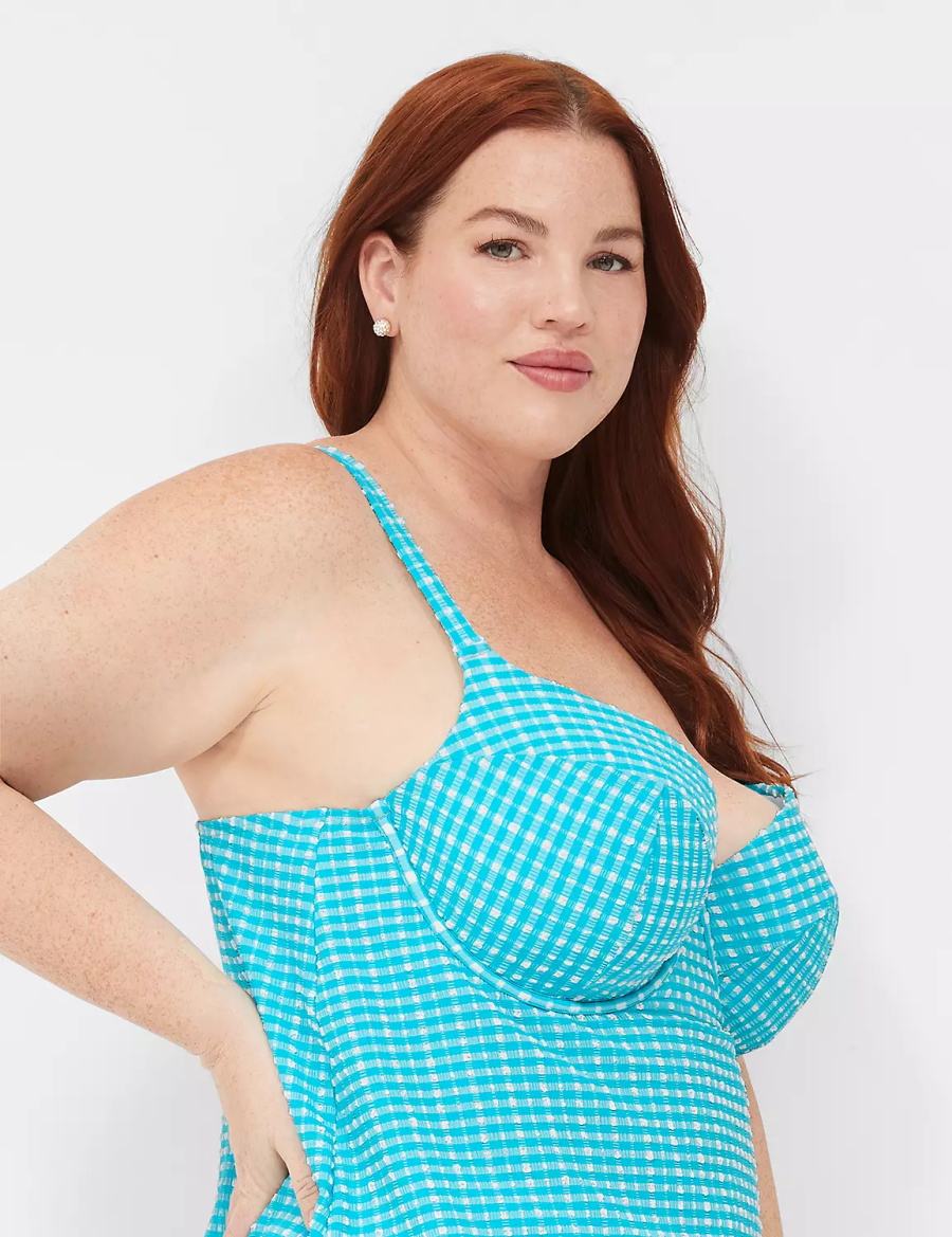 Lane Bryant Underwire Balconette Tankini Women Bikini Top Blue White | DWX750XB