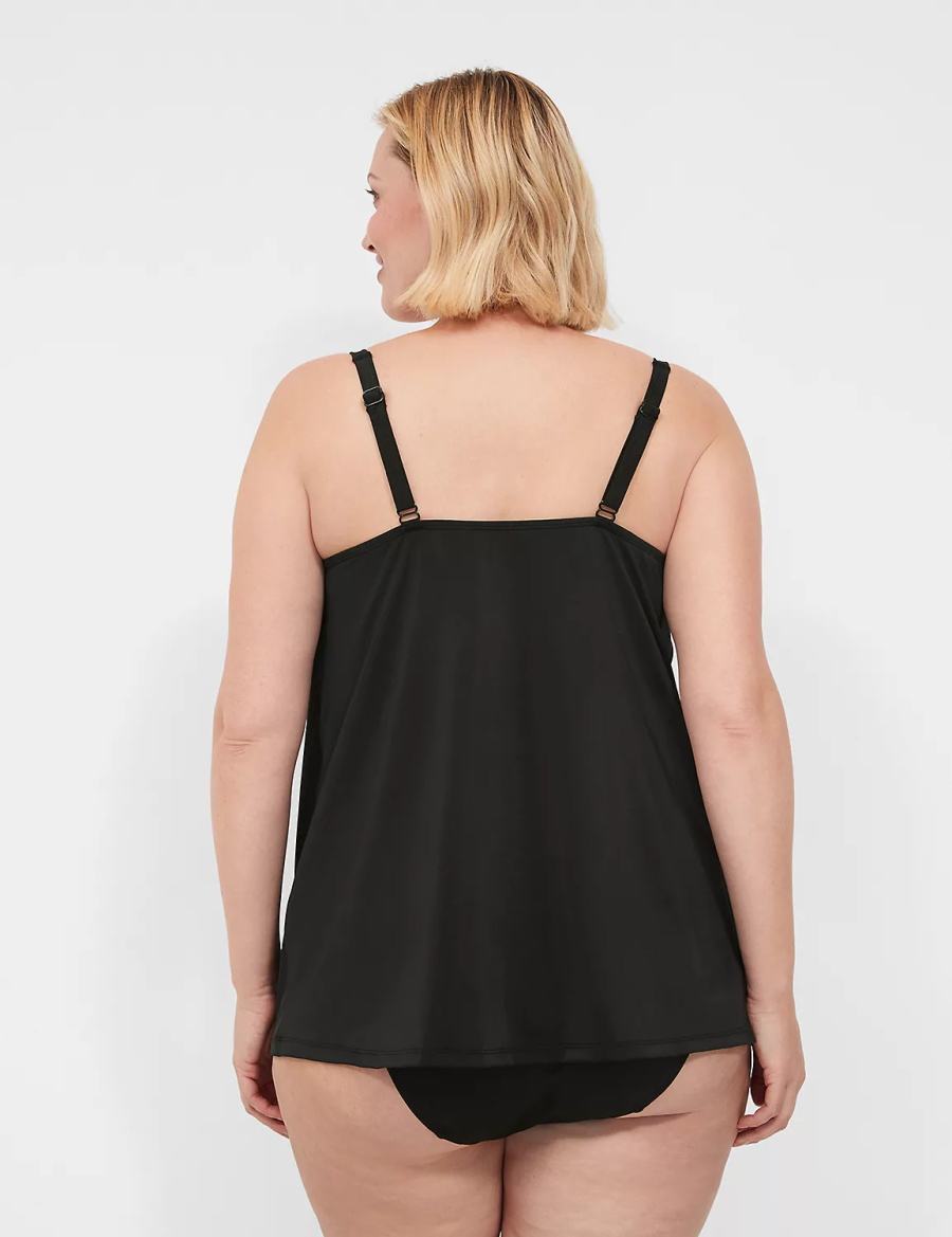 Lane Bryant Underwire Balconette Tankini Women Bikini Top Black | DWY539PL