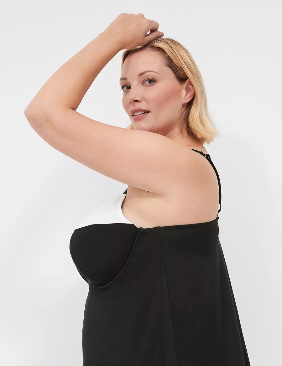 Lane Bryant Underwire Balconette Tankini Women Bikini Top Black | DWY539PL