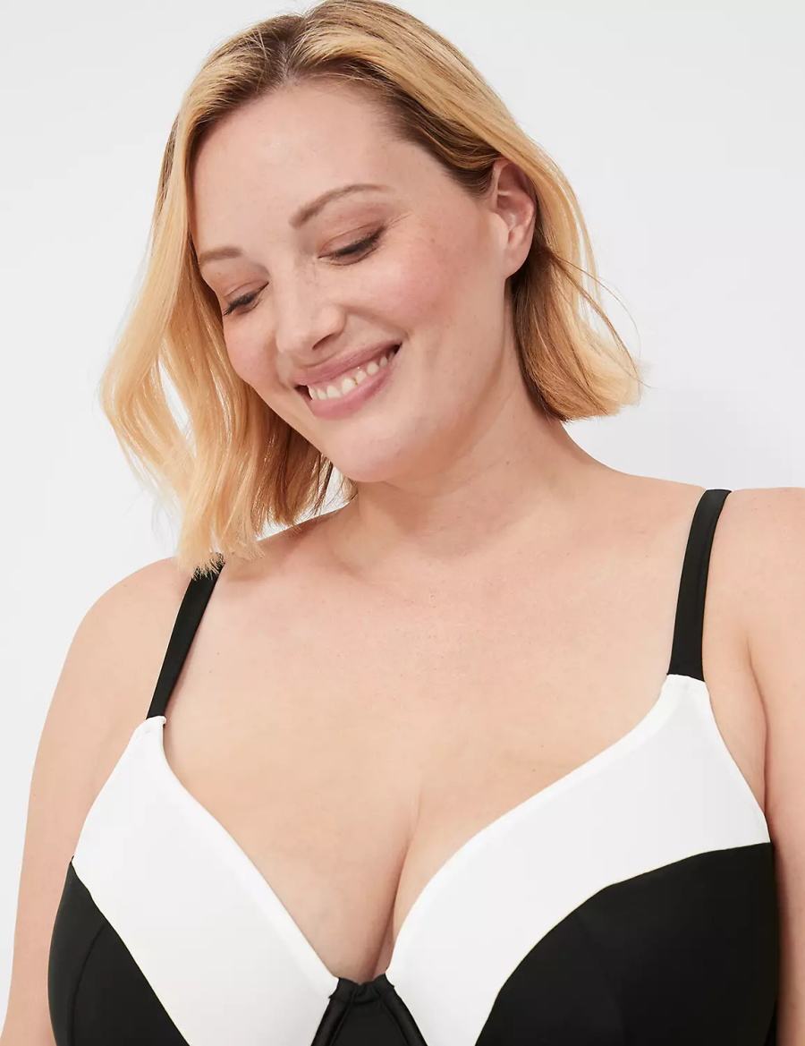 Lane Bryant Underwire Balconette Tankini Women Bikini Top Black | DWY539PL