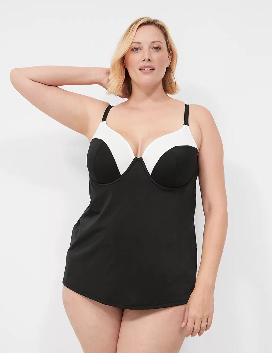 Lane Bryant Underwire Balconette Tankini Women Bikini Top Black | DWY539PL