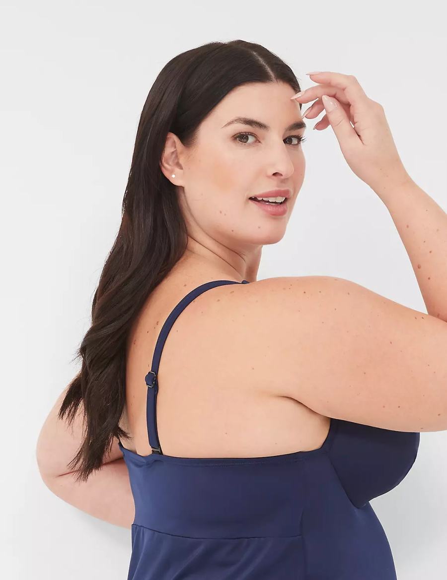 Lane Bryant Underwire Knot-Front Tankini Women Bikini Top Blue | LXA516PI